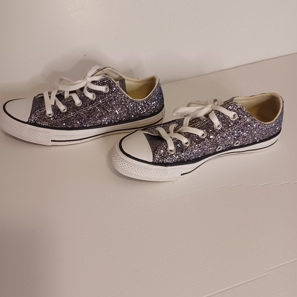 Converse All Star Chuck Taylor Black Glitter Low Top Sneakers Women's 6 Like New - Picture 5 of 13